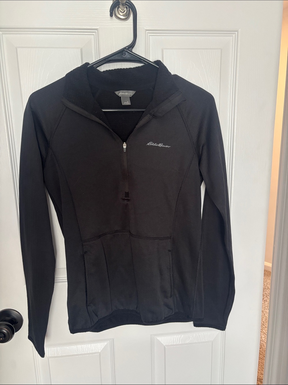 Eddie Bauer Black Lined Quarter Zip with Front Pocket